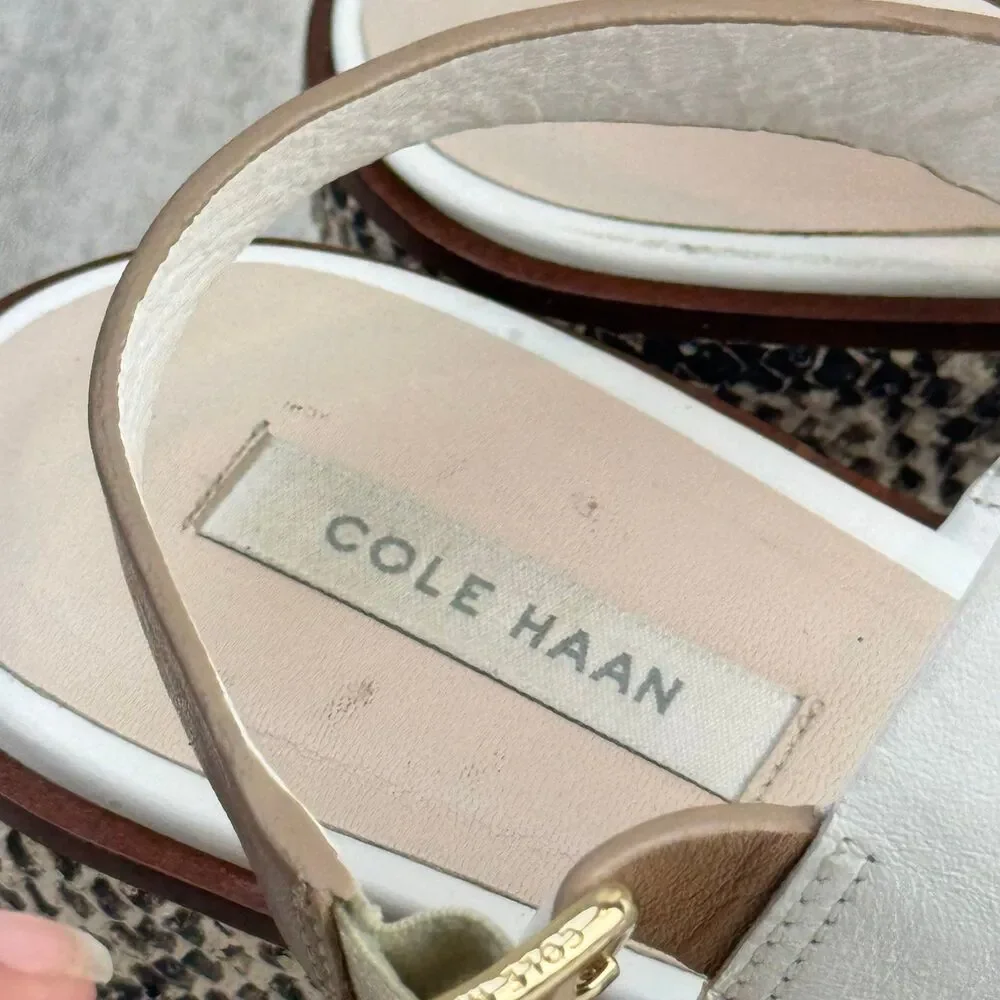Cole Haan Cambon Leather Brown White Snake Print Platform Sandal Sz 7.5B